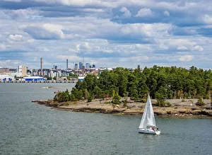 Uusimaa County Prints: Sailboat by the Pihlajasaari Island, Helsinki, Uusimaa County, Finland