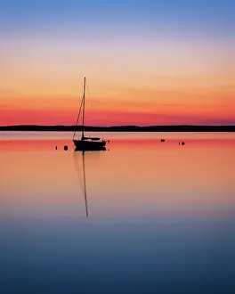 Estuary Prints: Sailboat at sunrise on Cape Cod, Orleans, Massachusetts, USA