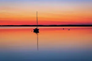 Cape Cod Prints: Sailboat at sunrise on Cape Cod, Orleans, Massachusetts, USA