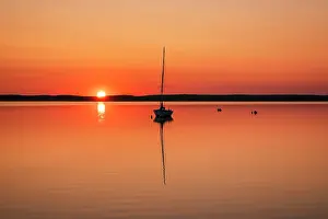 Cape Cod Prints: Sailboat at sunrise on Cape Cod, Orleans, Massachusetts, USA