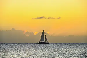 Calming Prints: Sailboat at sunset, George Town, Grand Cayman, Cayman Islands