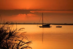 Sailboat at Sunset, Horsey Mere, Norfolk Broads National Park, Norfolk, East Anglia