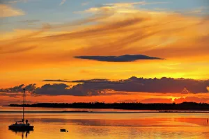 Images Dated 28th March 2023: Sailboat at sunset in Strait of Northumberland Wood Islands, Prince Edward Island, Canada