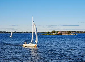 Uusimaa County Prints: Sailboats in front of the Katajanokanluoto Island, Helsinki, Uusimaa County, Finland