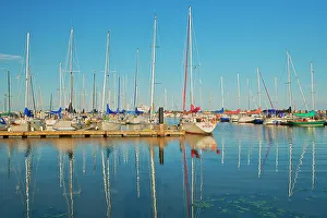Sailboats in marina on Lake Winnipeg. Gimli, Manitoba, Canada