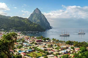 Retreat Prints: Sailboats and Piton Mountain Views Soufriere, Saint Lucia