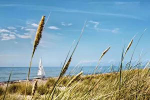 Sailing boat, beach, Flügge, Fehmarn island, Baltic coast, Schleswig-Holstein