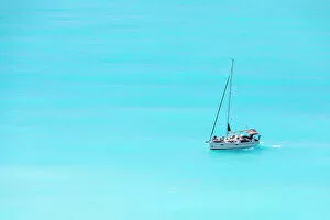 Images Dated 19th July 2022: A sailing boat in Myrtos Bay, Kefalonia, Ionian Islands, Greece