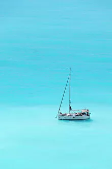 Images Dated 19th July 2022: A sailing boat in Myrtos Bay, Kefalonia, Ionian Islands, Greece