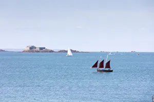 Ille Et Vilaine Prints: Sailing boats and fort, St. Malo, Ille et Vilaine, Brittany, France