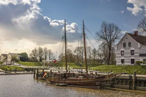 Historically Prints: Sailing ship in the port of Toenning, North Friesland, Schleswig-Holstein