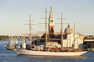 Basin Prints: Sailing ship in St Mark basin, on the background San Giorgio Maggiore island. Venice