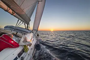 Sailing during the sunrise, Cote d Azur, Alpes-Maritimes department