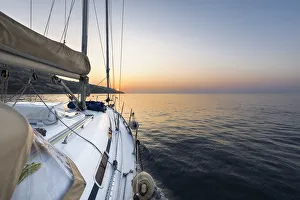 Crossing Prints: Sailing at sunrise (Ligurian riviera, Imperia, Liguria, Italy, Ligurian Sea