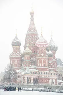 Snowfall Collection: Saint Basils cathedral on the Red Square, Moscow, Russia