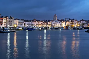 Basque Prints: Saint-Jean-de-Luz, illuminated at dusk, Pyrenees-Atlantiques, Nouvelle Aquitaine, France