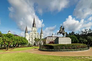 Images Dated 3rd January 2023: Saint Louis Cathedral and Statue of Andrew Jackson, Jackson Square, French Quarter, New Orleans