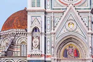 Saint Mary of the Flower Cathedral facade and Brunelleschis dome, Florence, Tuscany
