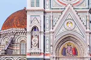 Saint Mary Of The Flower Prints: Saint Mary of the Flower Cathedral facade and Brunelleschis dome, Florence, Tuscany
