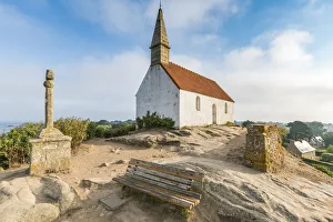 Northwestern France Prints: Saint-Michel chapel. Bra hat island, Ca'tes-d Armor, Brittany, France