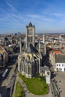 Saint Nicholas Church and city skyline, Ghent, East Flanders, Belgium