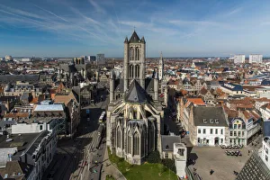 Saint Nicholas Church and city skyline, Ghent, East Flanders, Belgium