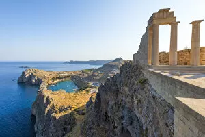 Images Dated 22nd March 2019: Saint Pauls bay, Lindos, Rhodes, Greece. Panorama from the acropolis of Lindos