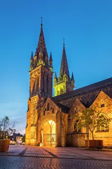 In The Evening Prints: Saint-Pol-de-Leon Cathedral at night, Finistere, Brittany, France