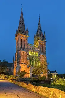 In The Evening Prints: Saint-Pol-de-Leon Cathedral at night, Finistere, Brittany, France