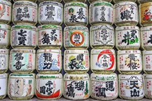 Images Dated 19th June 2023: Sake barrels at Meiji Jingu Shrine, Tokyo, Japan