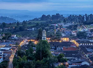 Images Dated 7th December 2018: Salento at dusk, elevated view, Quindio Department, Colombia