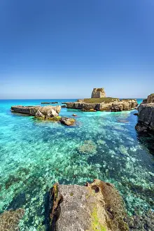 Melendugno Prints: Salento, Roca Vecchia archaeological site with turquoise sea. Puglia, Italy