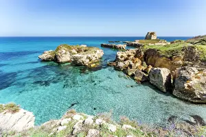 Melendugno Prints: Salento, Roca Vecchia archaeological site with turquoise sea. Puglia, Italy
