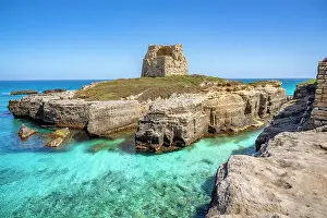 Melendugno Prints: Salento, Roca Vecchia archaeological site with turquoise sea. Puglia, Italy
