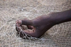 Images Dated 11th September 2015: Salima, Malawi Lake, Africa. Hand of a net weaver