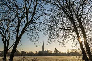 Wiltshire Prints: Salisbury Cathedral on a frosty winter morning