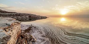 Salt Formations on the shore of the Dead Sea at sunset, Karak Governorate, Jordan