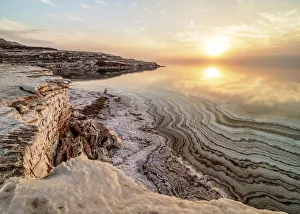 Salt Formations on the shore of the Dead Sea at sunset, Karak Governorate, Jordan
