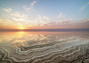 Salt Formations on the shore of the Dead Sea at sunset, Karak Governorate, Jordan