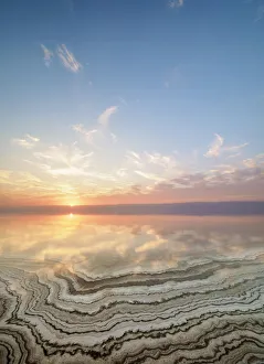 Salt Formations on the shore of the Dead Sea at sunset, Karak Governorate, Jordan