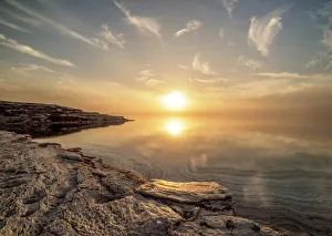 Salt Formations on the shore of the Dead Sea at sunset, Karak Governorate, Jordan
