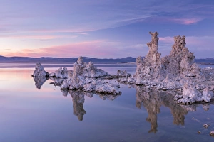 Serene Landscape Prints: Salt pillar formations at sunset, South Tufa, Mono Lake, California, USA