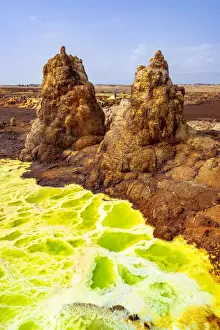 Danger Prints: Salt rocks formations and pools of volcanic sulfuric acid, Dallol, Danakil Depression