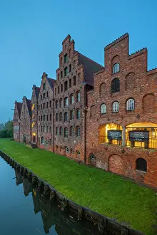 Lubeck Prints: Salzspeicher at twilight, riverside warehouses for salt built in the Renaissance style