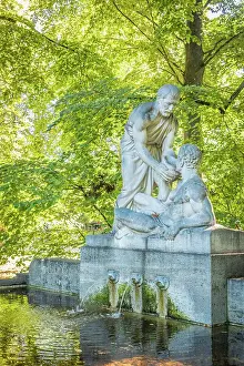Fountain Prints: Samaritan fountain (created in 1915 by Hugo Kaufmann) in the spa gardens of Bad Homburg vor der Hoehe