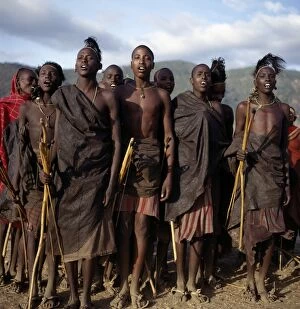 Tribal Jewellery Collection: Samburu initiates sing during the month after their circumcision