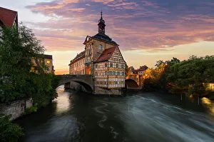 Rathaus Prints: Sammlung Ludwing Rathaus illuminated at sunset