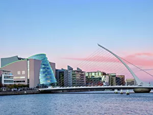 Images Dated 31st March 2023: Samuel Beckett Bridge and The Convention Centre at dusk, Dublin, Ireland
