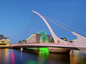Images Dated 31st March 2023: Samuel Beckett Bridge and The Convention Centre at dusk, Dublin, Ireland