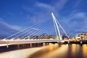 Docklands Prints: Samuel Beckett Bridge over River Liffey at night, Docklands, Dublin, Republic of Ireland